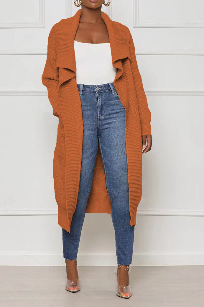 Solid Color Long Knit Cardigans Lavish Daily