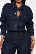 Stretch Long Sleeve Denim Jumpsuit LavishDaily