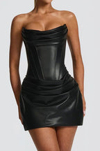 Ruched Leather Bodycon Mini Dress LavishDaily