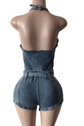 Halter Neck Tie-Waist Romper Lavish Daily