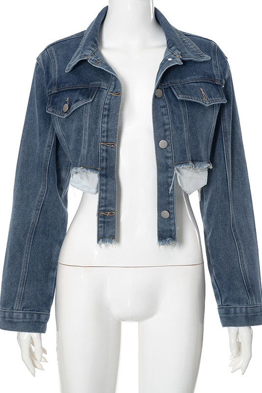 Denim Polo Collar Short Top Coat Lavish Daily
