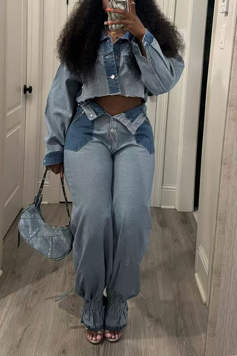 Contrast Cropped Jacket & Pant Set Lavish Daily