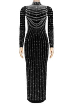 Velvet Rhinestone Long Sleeve Evening Dress Lavish Daily