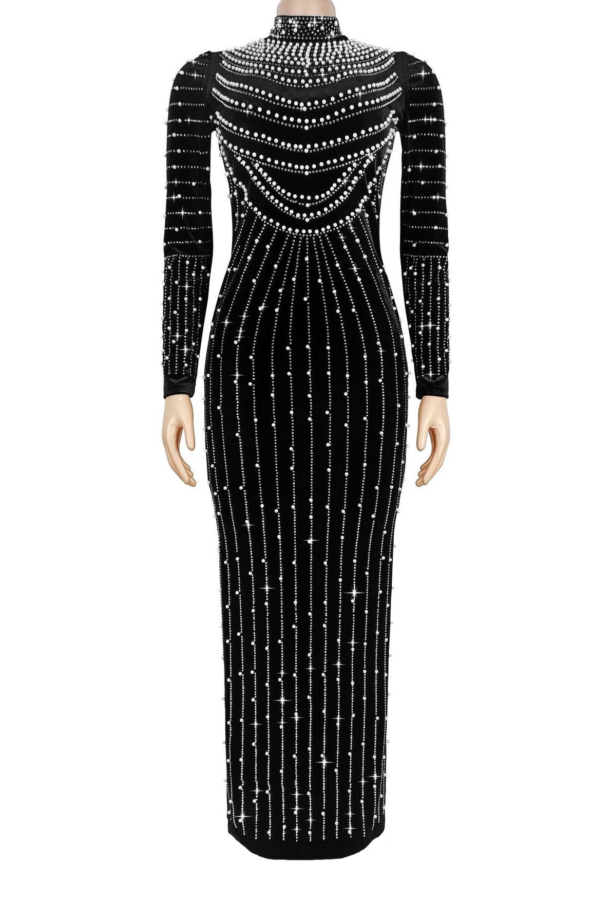 Velvet Rhinestone Long Sleeve Evening Dress Lavish Daily