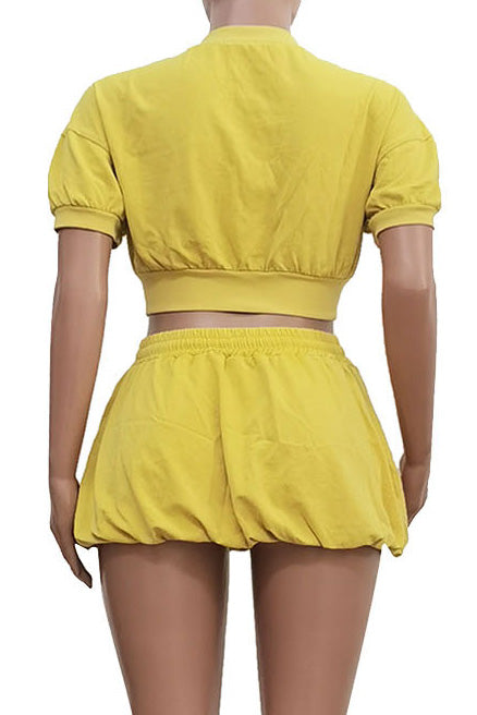 Zipper Crop Top and Lantern Skirt Set Lavish Daily