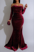 Elegant Off-Shoulder Velvet Dress Lavish Daily