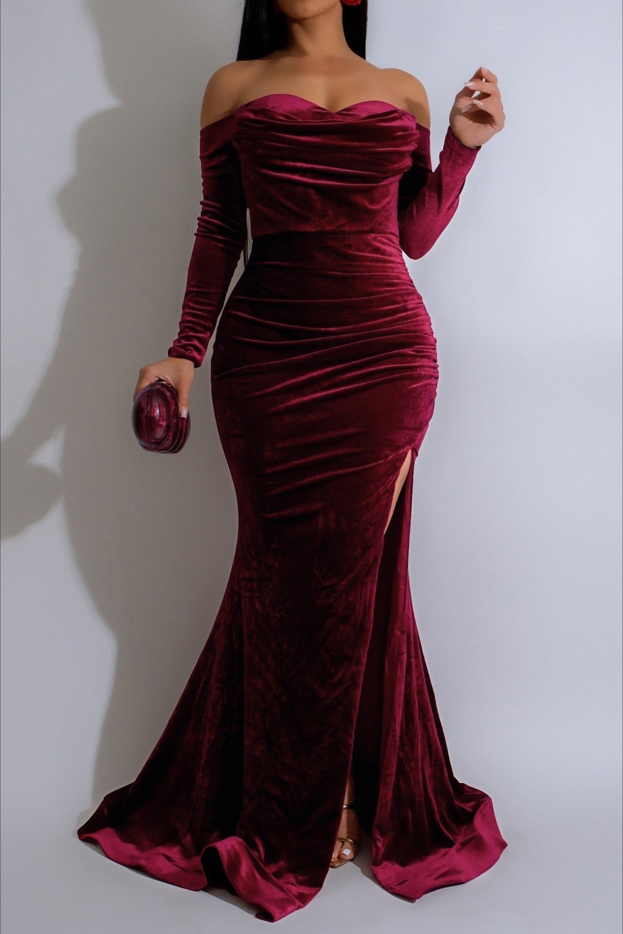 Elegant Off-Shoulder Velvet Dress Lavish Daily