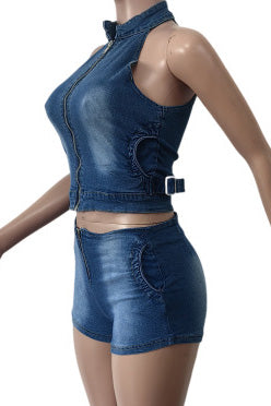 Stretch Denim Vest & Shorts Set Lavish Daily