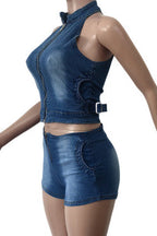 Stretch Denim Vest & Shorts Set Lavish Daily