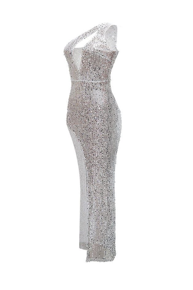 Sequin Halter Deep V Backless Slim Fit Maxi Dress Lavish Daily