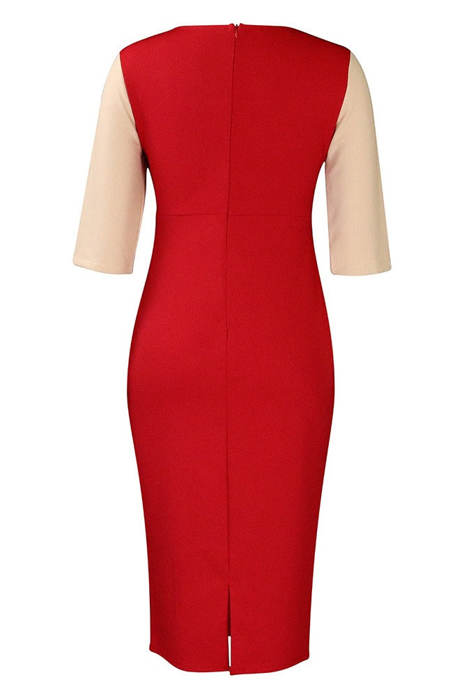 Plus Size 3/4 Sleeve Color Block Bodycon Dress Lavish Daily