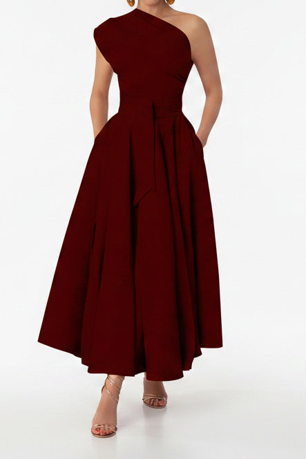 Elegant One-Shoulder A-Line Midi Dress Lavish Daily