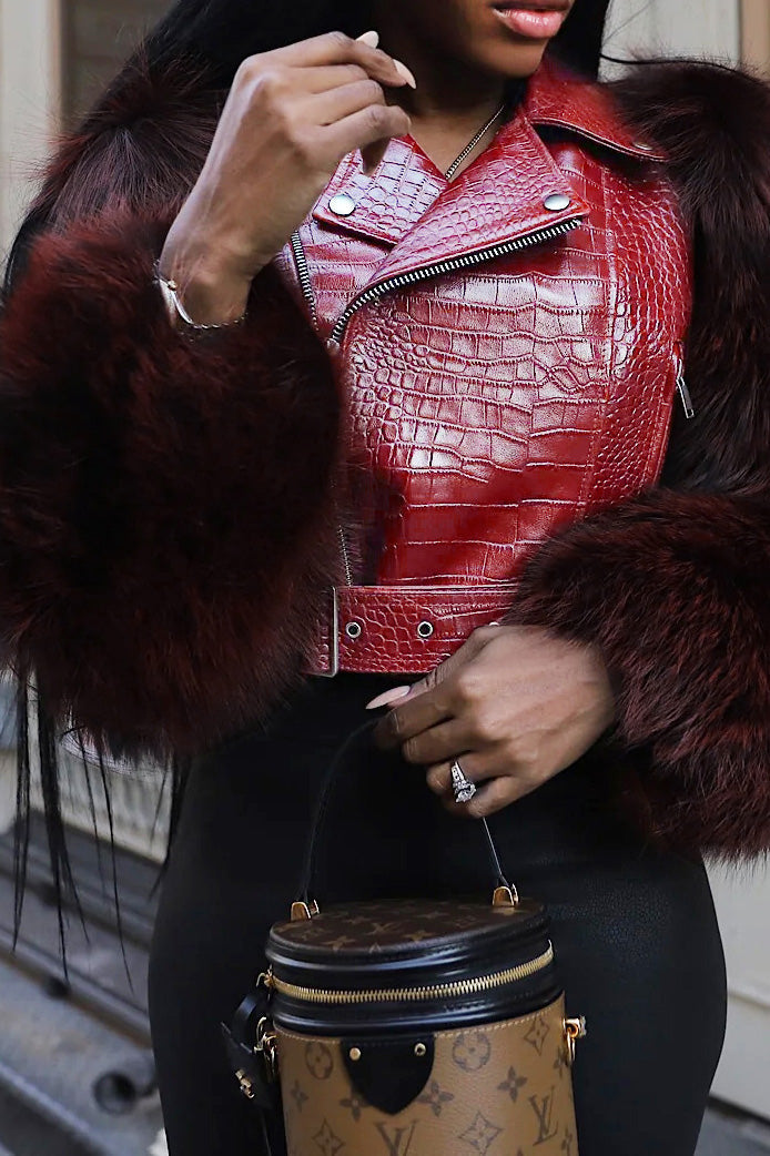 Faux Fur Trim Faux Leather Jacket Lavish Daily