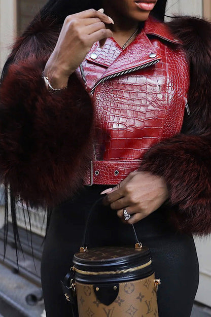 Faux Fur Trim Faux Leather Jacket Lavish Daily