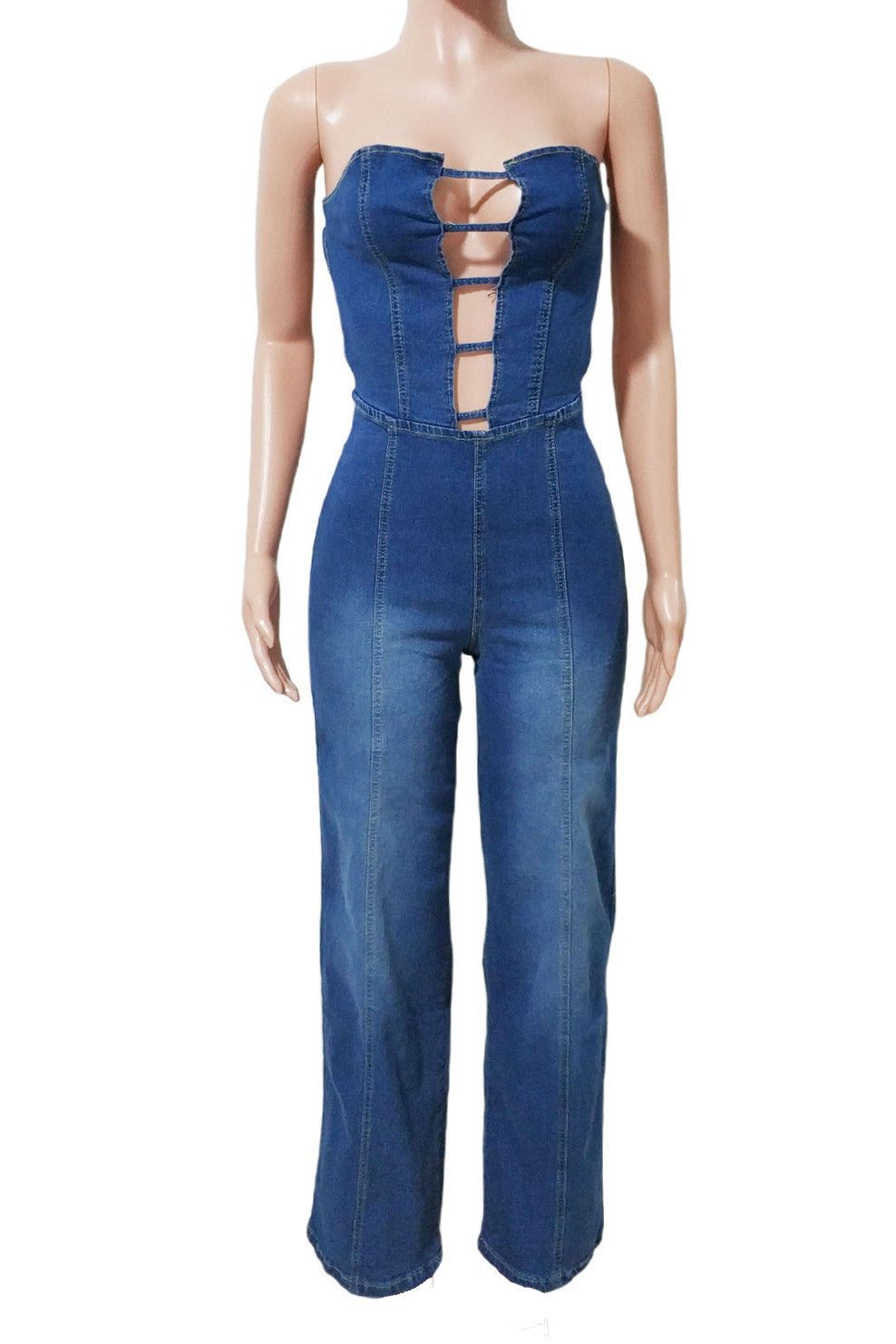 Strapless Backless Slim Denim Jumpsuit Lavish Daily