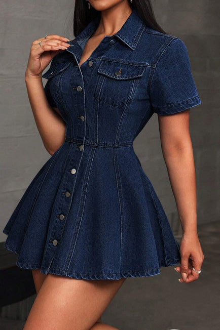 Short Sleeve Denim Mini Dress Lavish Daily