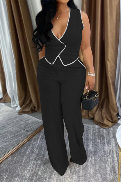 V-Neck Button Top & Pants Two-Piece Set Lavish Daily