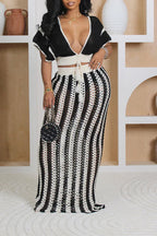 Stripe Knit Skirt Set Lavish Daily