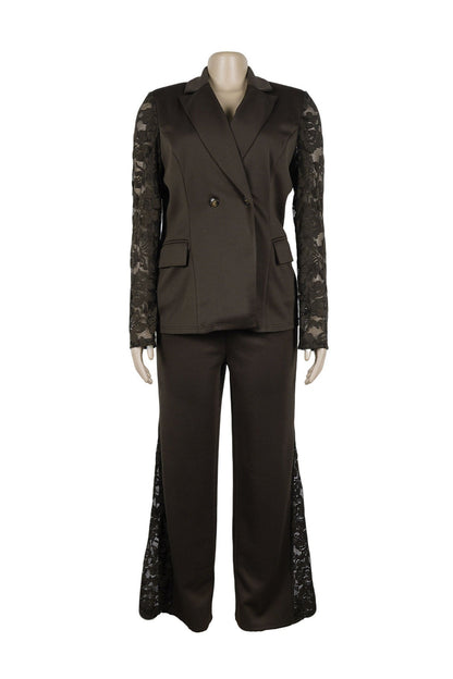 Lace Sleeve Blazer & Wide Leg Pant Set Lavish Daily