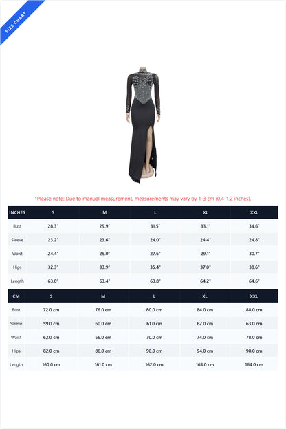 Rhinestone Mesh High Slit Maxi Dress Lavish Daily