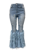 Feather Detail Ripped Denim Jeans Lavish Daily