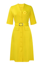 V-Neck Button Front Solid Color Midi Dress Lavish Daily