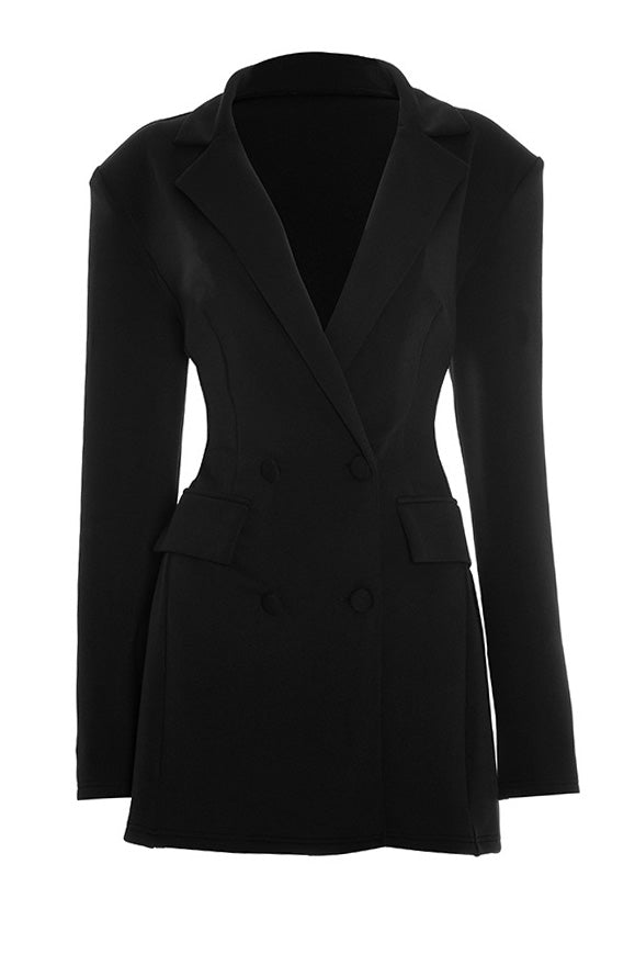 Plunge Neck Cinched Waist Blazer Dress Lavish Daily