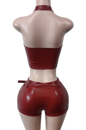 Stretch Leather Adjustable Belt Shorts Set Lavish Daily