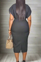 Round Neck Short Sleeve Bodycon Midi Dress Lavish Daily