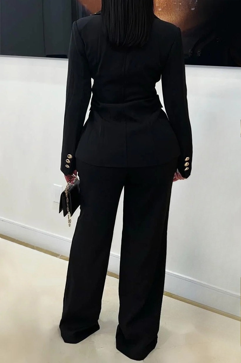 Elegant Lapel Blazer & Pants Set Lavish Daily