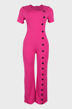 Slim Waist Button Wide Leg Jumpsuit Lavish Daily