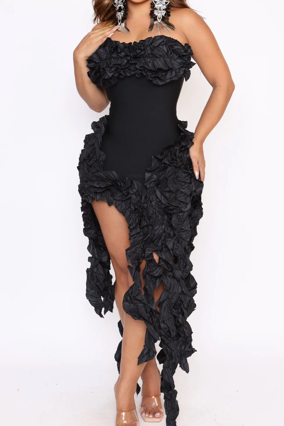 Asymmetrical Fringe Strapless Dresses Lavish Daily