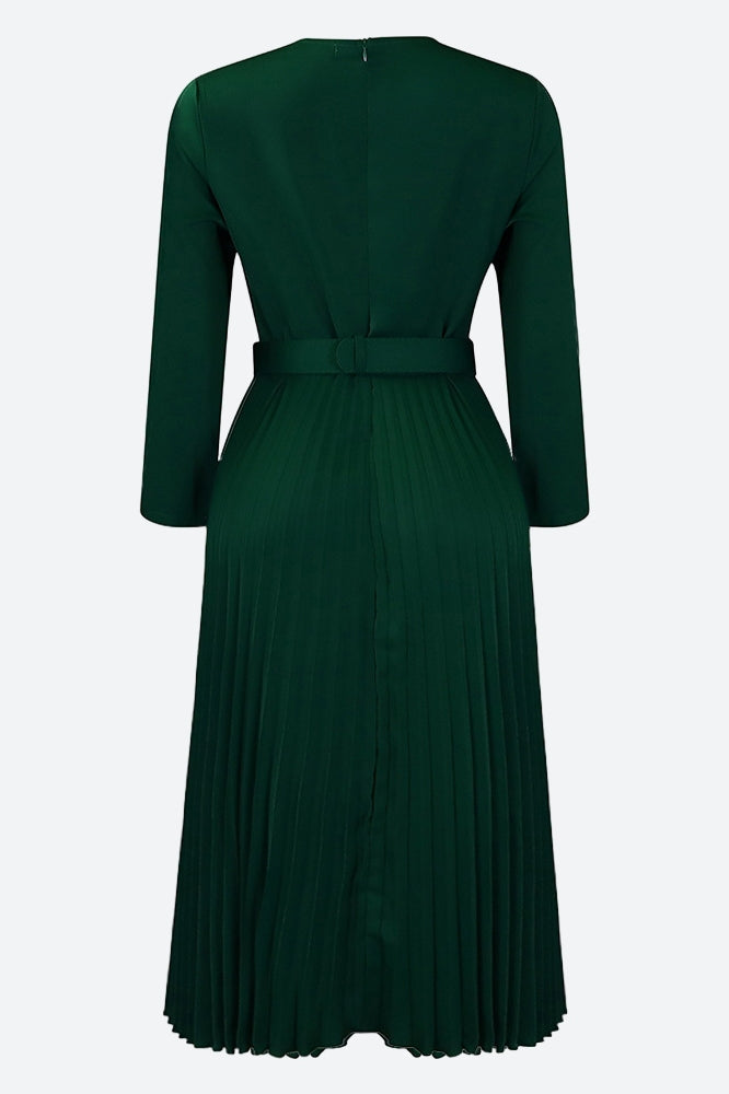 Elegant Pleated Career Solid Dress Lavish Daily