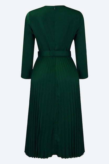 Elegant Pleated Career Solid Dress Lavish Daily