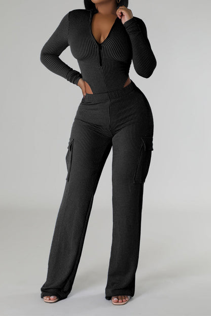 Zip-Front Bodysuit & Cargo Pants Set Lavish Daily