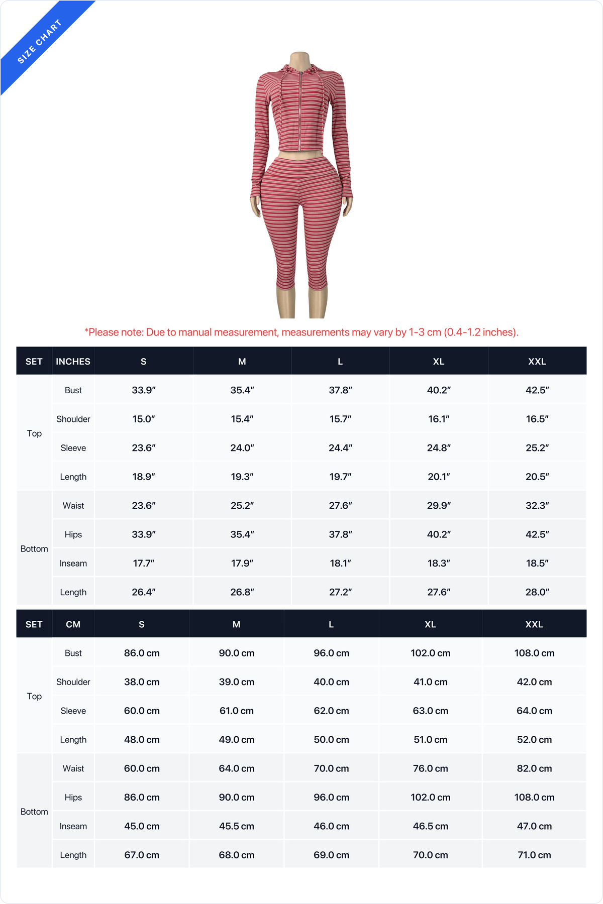 Striped Zip Hoodie & Foldover Capri Pants Set Lavish Daily