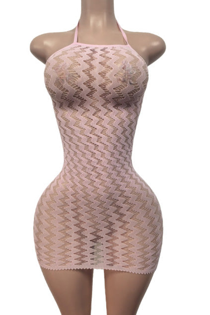 Sheer Zig-Zag Halter Bodycon Mini Dress Lavish Daily