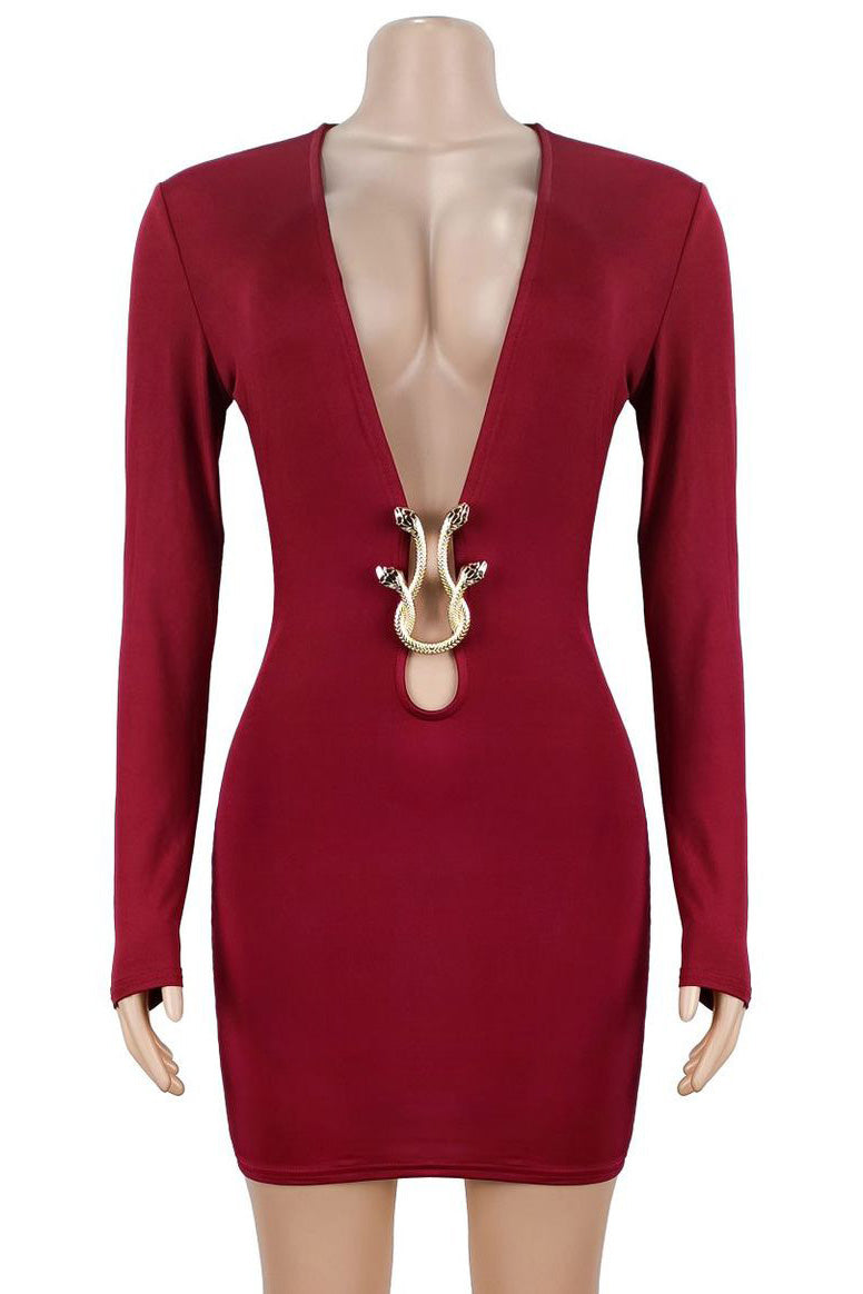 U-Bar Plunge Bodycon Mini Dress Lavish Daily