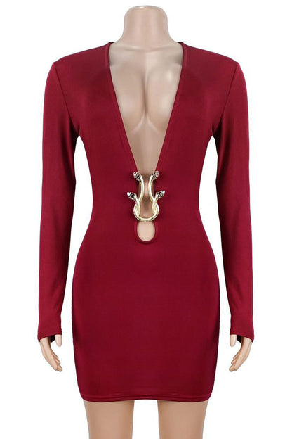 U-Bar Plunge Bodycon Mini Dress Lavish Daily