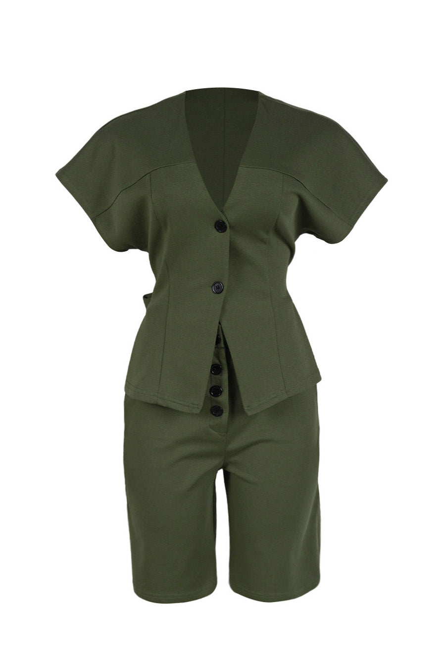 V-Neck Peplum Top & Wide Leg Culotte Set Lavish Daily