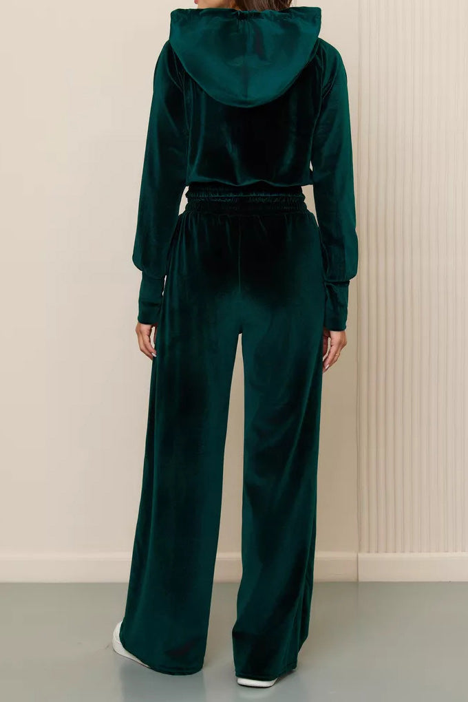 Velvet Hooded Zip Sweatshirt & Pants Set Lavish Daily
