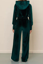 Velvet Hooded Zip Sweatshirt & Pants Set Lavish Daily