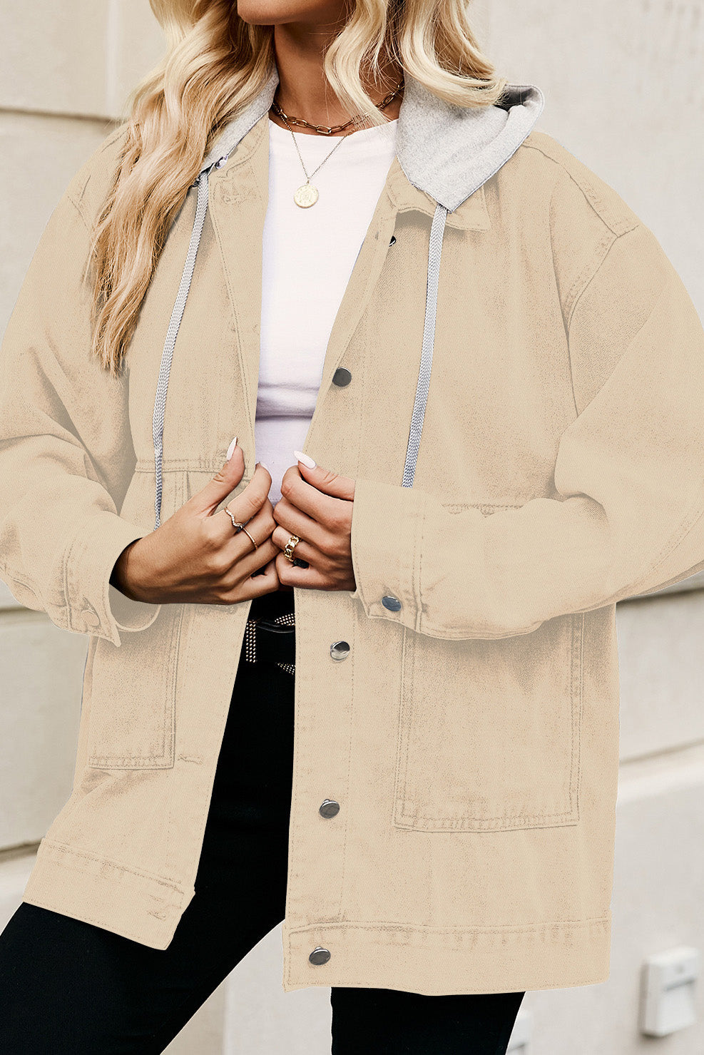 Oversized Denim Jacket with Detachable Hood Lavish Daily