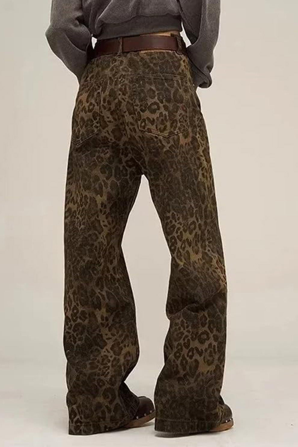 Vintage Leopard Print Wide Leg Denim Pants Lavish Daily