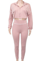 Solid Color Long Sleeve Zip-Up Top & Pants Set Lavish Daily