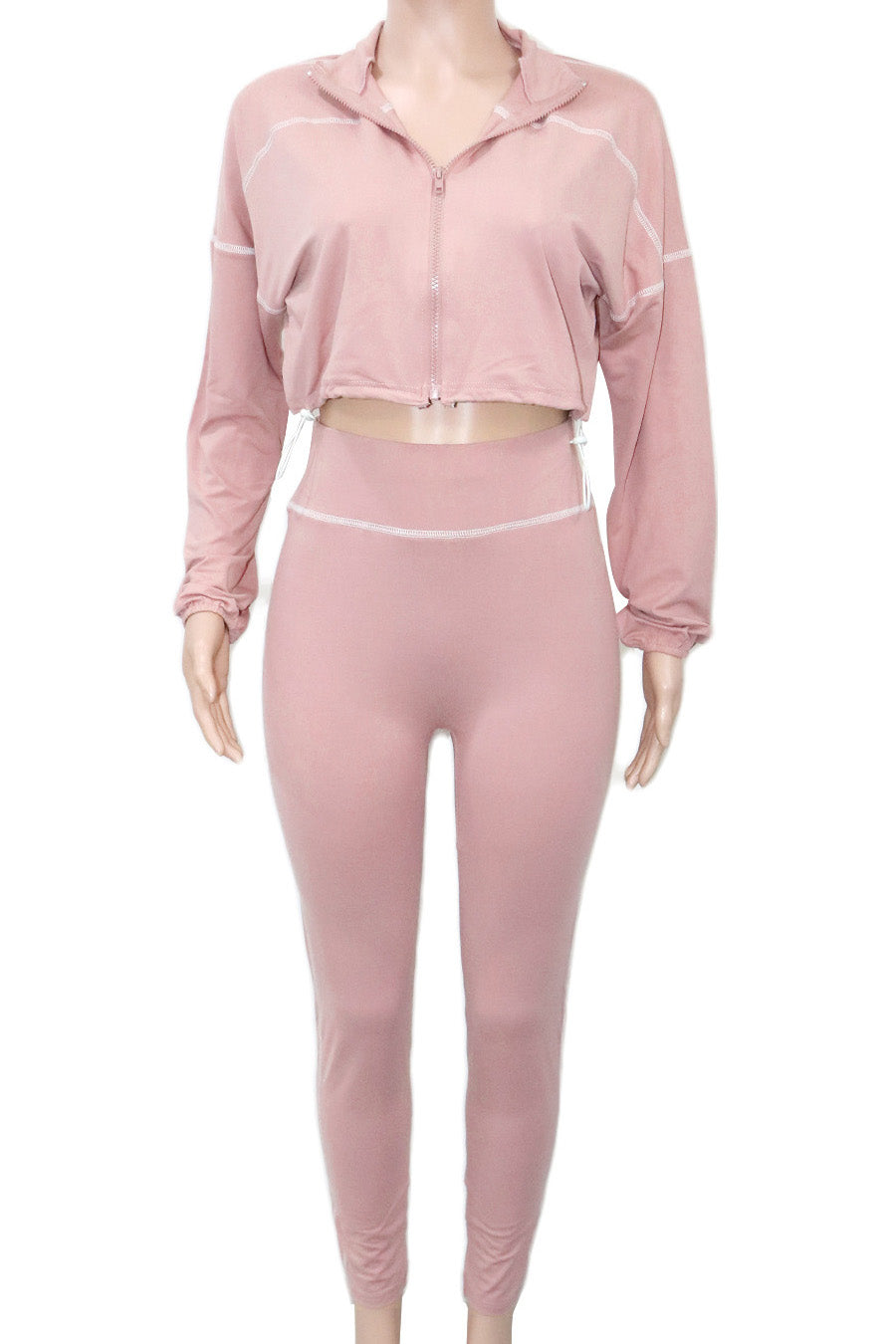 Solid Color Long Sleeve Zip-Up Top & Pants Set Lavish Daily