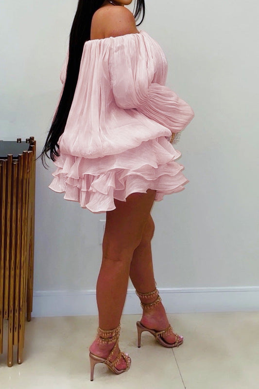 Plisse Off-Shoulder Tiered Mini Dress Lavish Daily