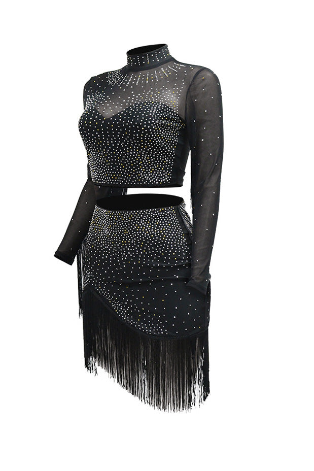 Rhinestone Mesh Fringe Skirt Set Lavish Daily