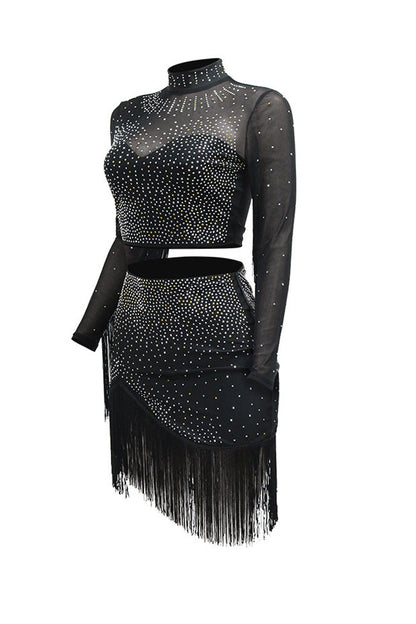 Rhinestone Mesh Fringe Skirt Set Lavish Daily