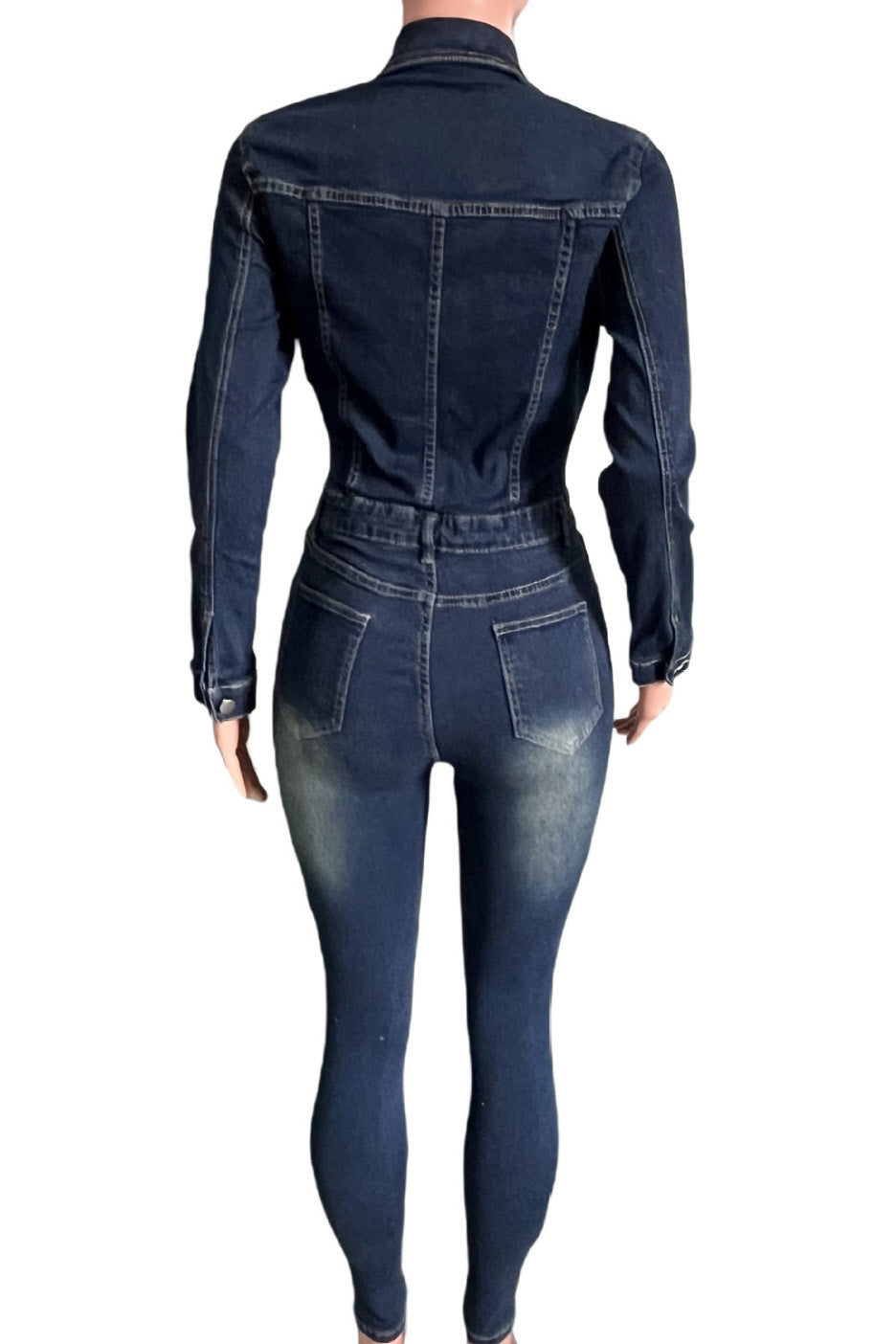 Stretch Denim Jumpsuit Long Sleeve Slim Fit Lavish Daily
